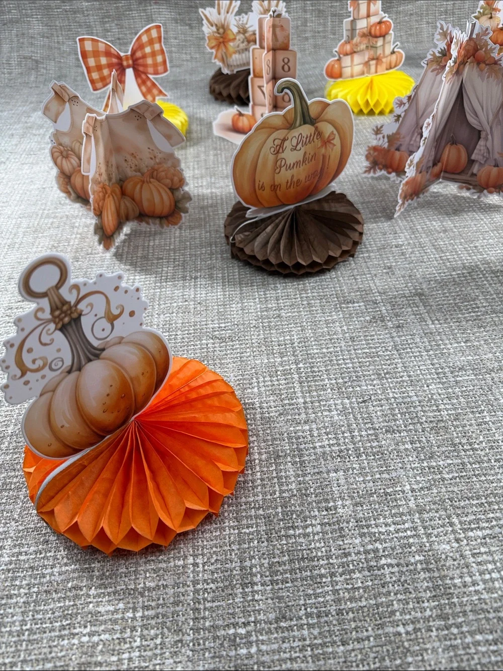 Fall Pumpkin Honeycomb Table Decorations - Orange & Yellow baby shower fall